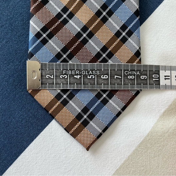 Joseph & Feiss International 100% Silk Earth Tone Brown Blue Plaid Men Neck Tie - Picture 5 of 11